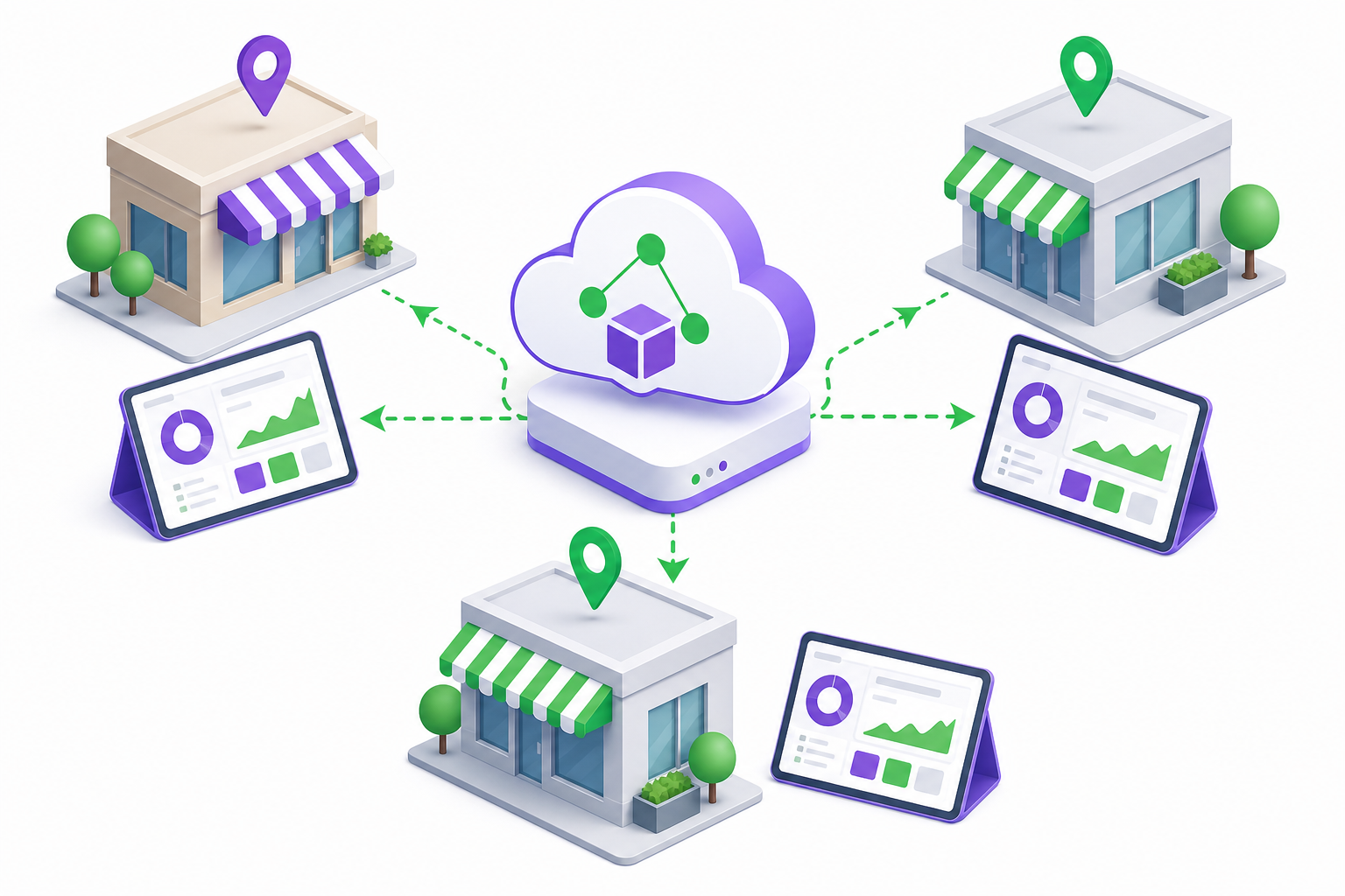 Multi-store retail management illustration